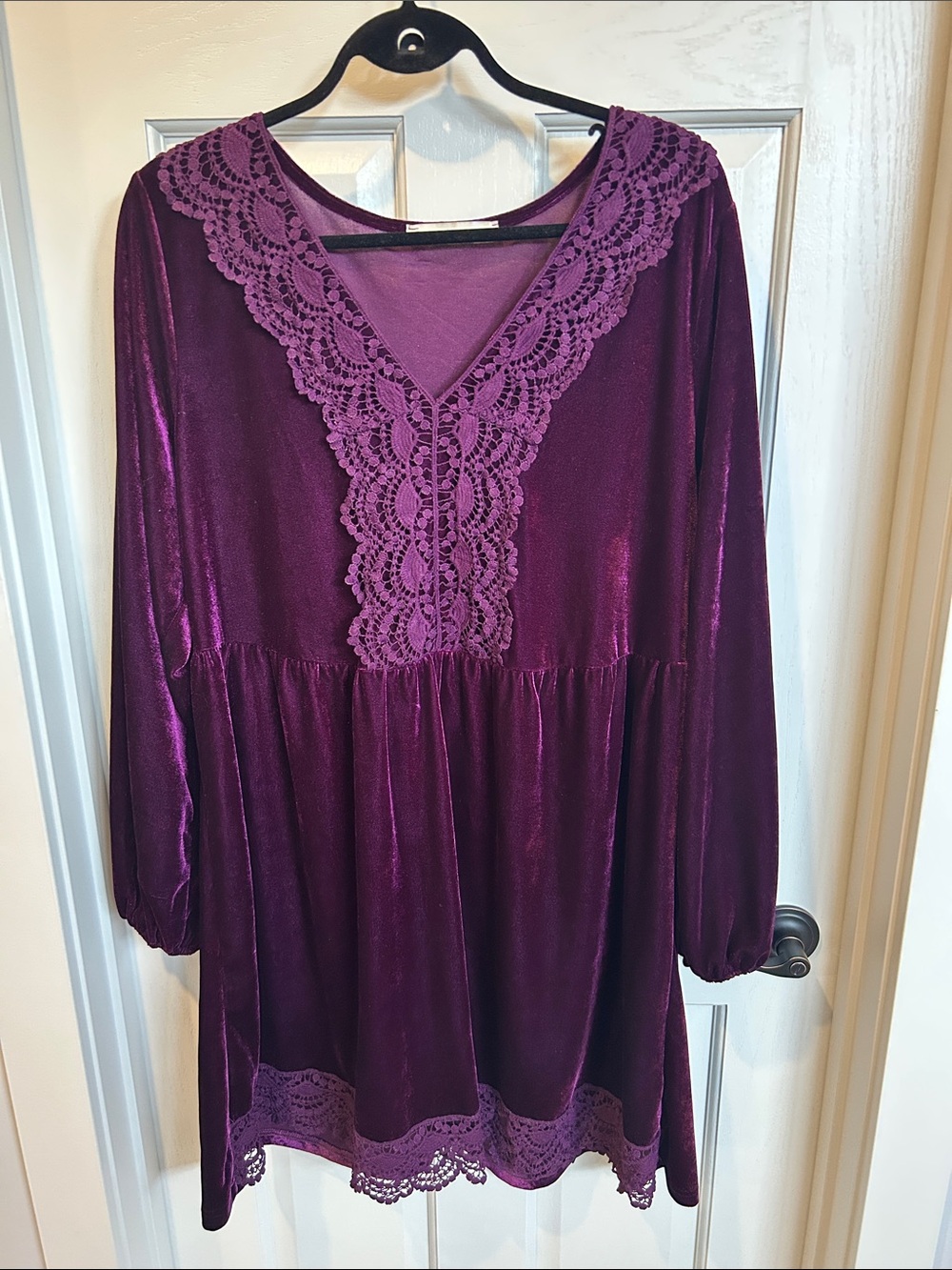 Rusttydustty Velvet Lace Trim Mini Dress in Purple 1XL Like New